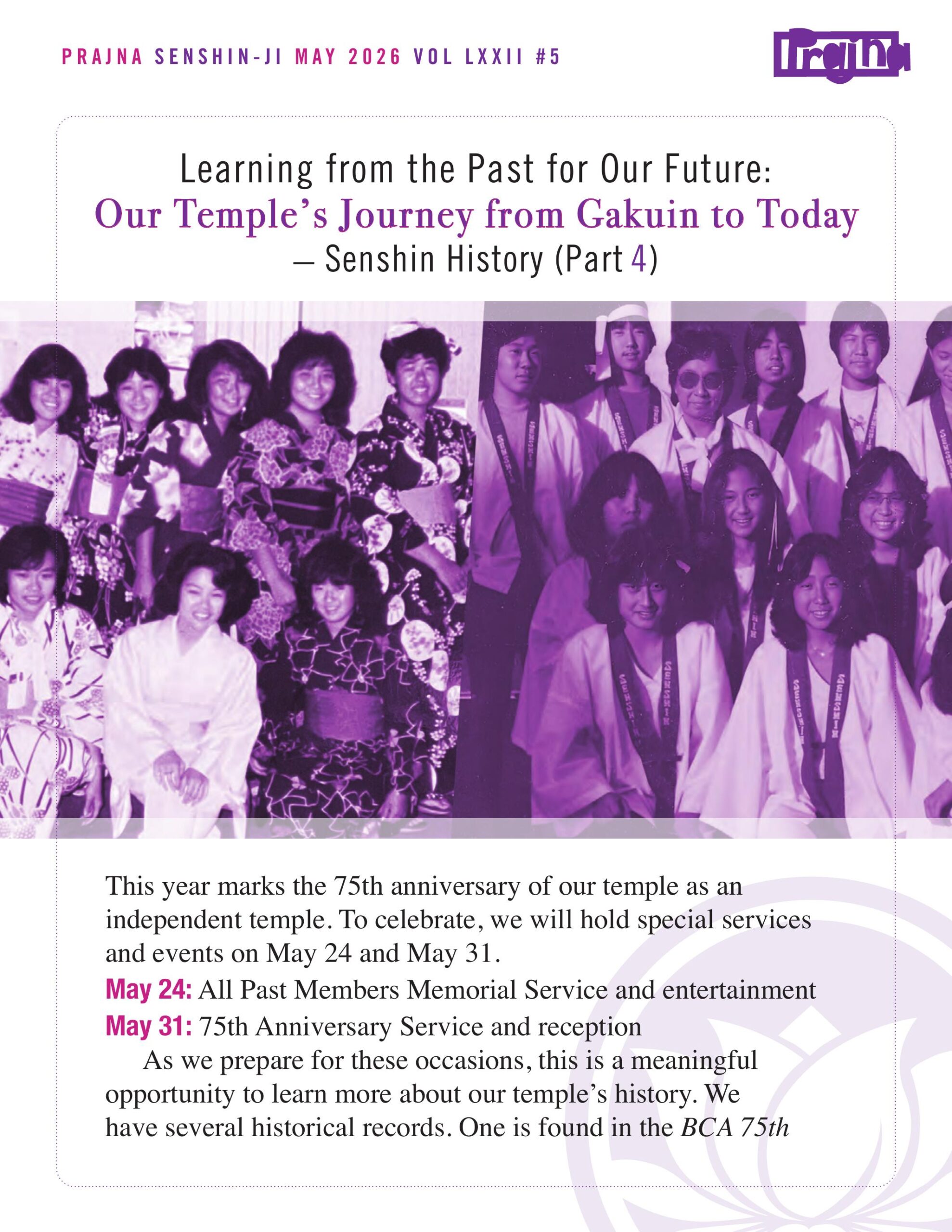 Front cover of the May 2026 Temple Newsletter