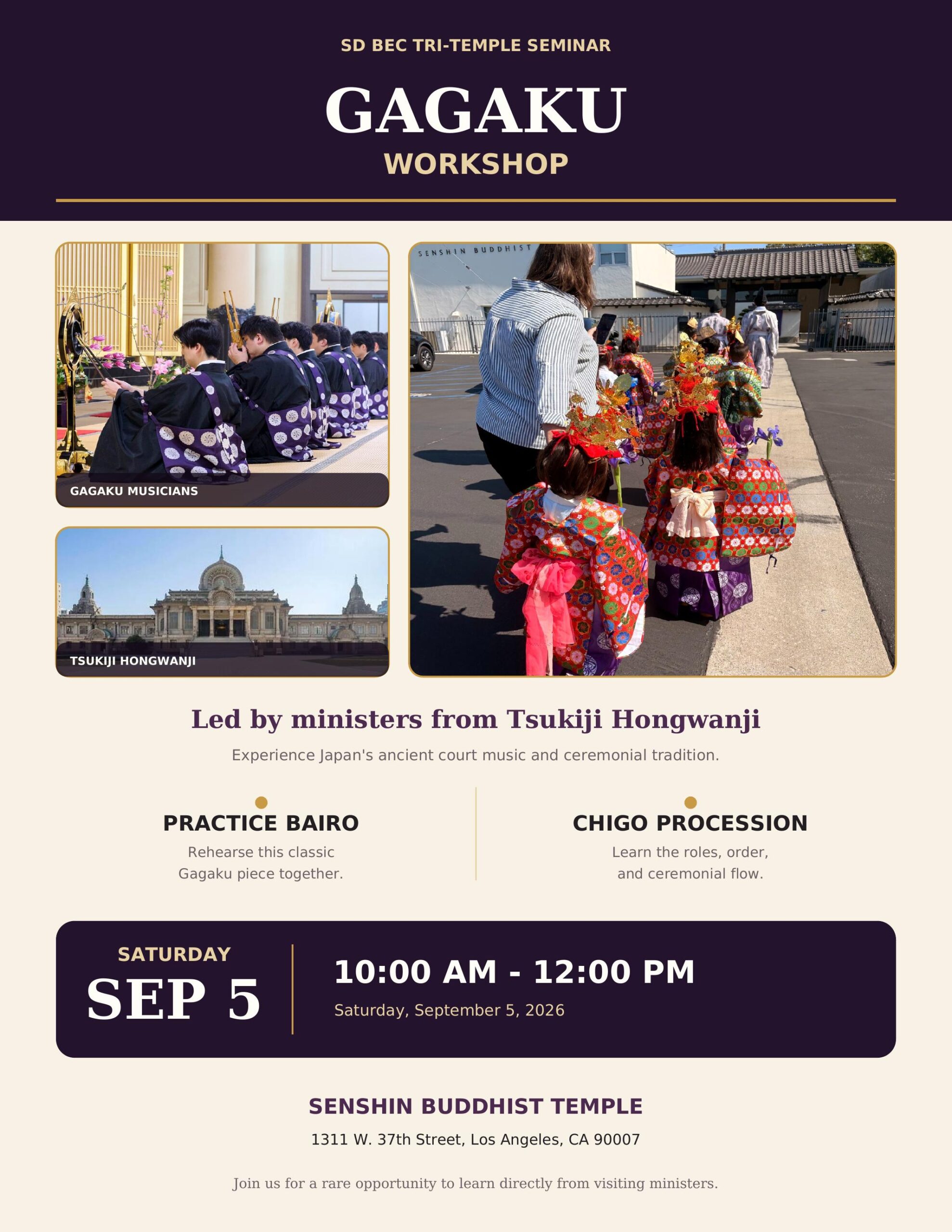 Senshin_Gagaku_Workshop_September_5_2026 Flyer for the 76th So. District Jr YBA Conference hosted by Senshin and SFV Jr YBA